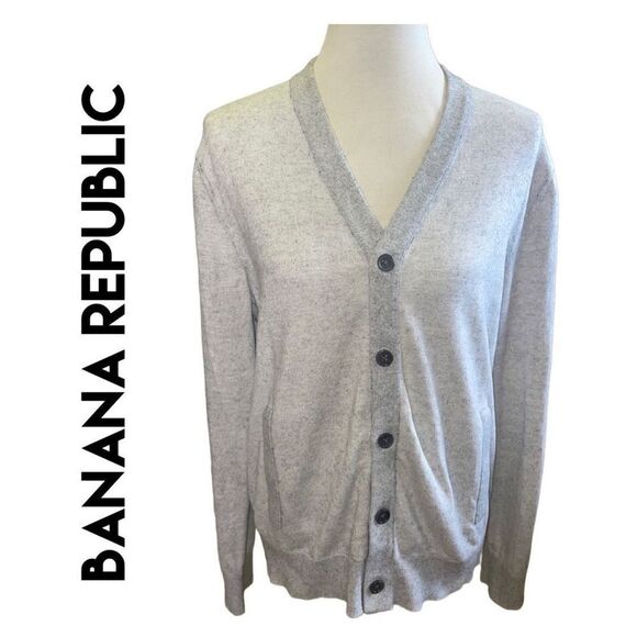 Banana Republic Pima Cotton Cashmere Blend Light Gray Button Down Cardigan Sweat - Picture 1 of 10